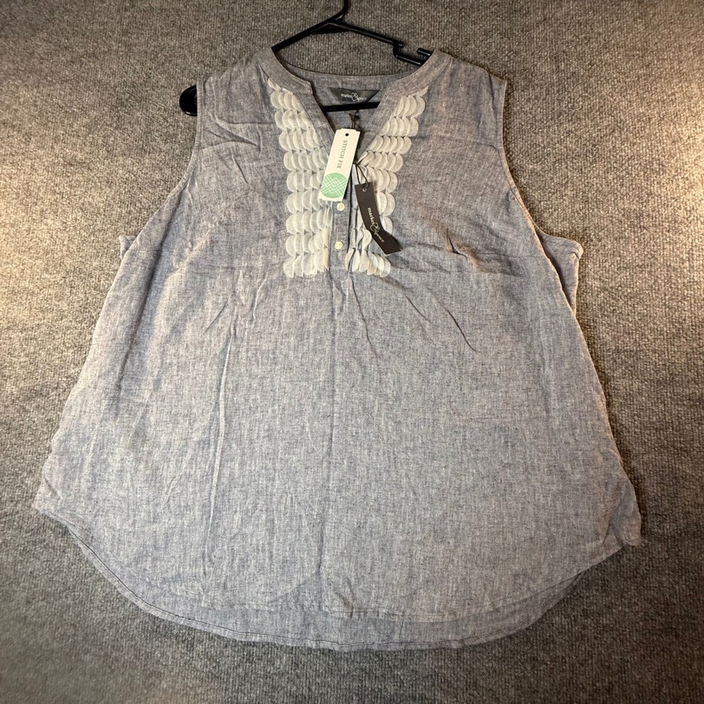 Market and Spruce Hadrian Organza Scallop Detail Top Grey Linen Blend 2X NWT